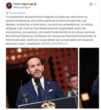 El mandatario afirmó que la protección del patrimonio religioso será una de las prioridades de su Gobierno - crédito @PaolaHolguin/X