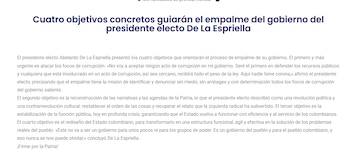 Este es el comunicado oficial que se publicó en la página web de movimiento político Defensores de la Patria - crédito Defensores de la Patria/sitio web