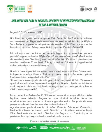 Comunicado de la Equidad confirmado