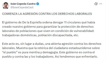Iván Cepeda, senador y excandidato presidencial, dijo que comenzó "la agresión contra los derechos laborales" - crédito @IvanCepedaCast/X