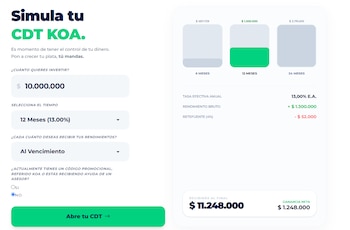 En el segmento digital, KOA lidera la rentabilidad con una tasa del 13% E.A. para inversiones a un año - crédito KOA