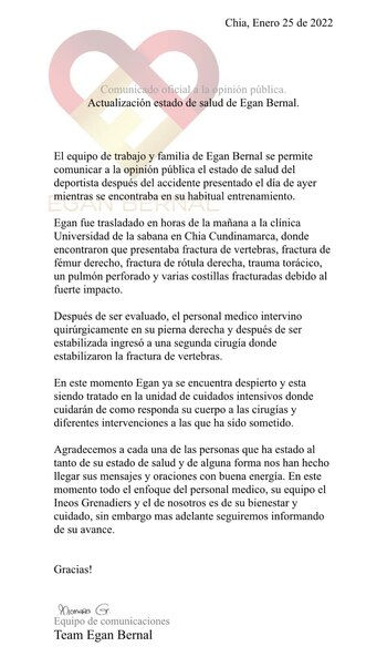 Comunicado de la familia de