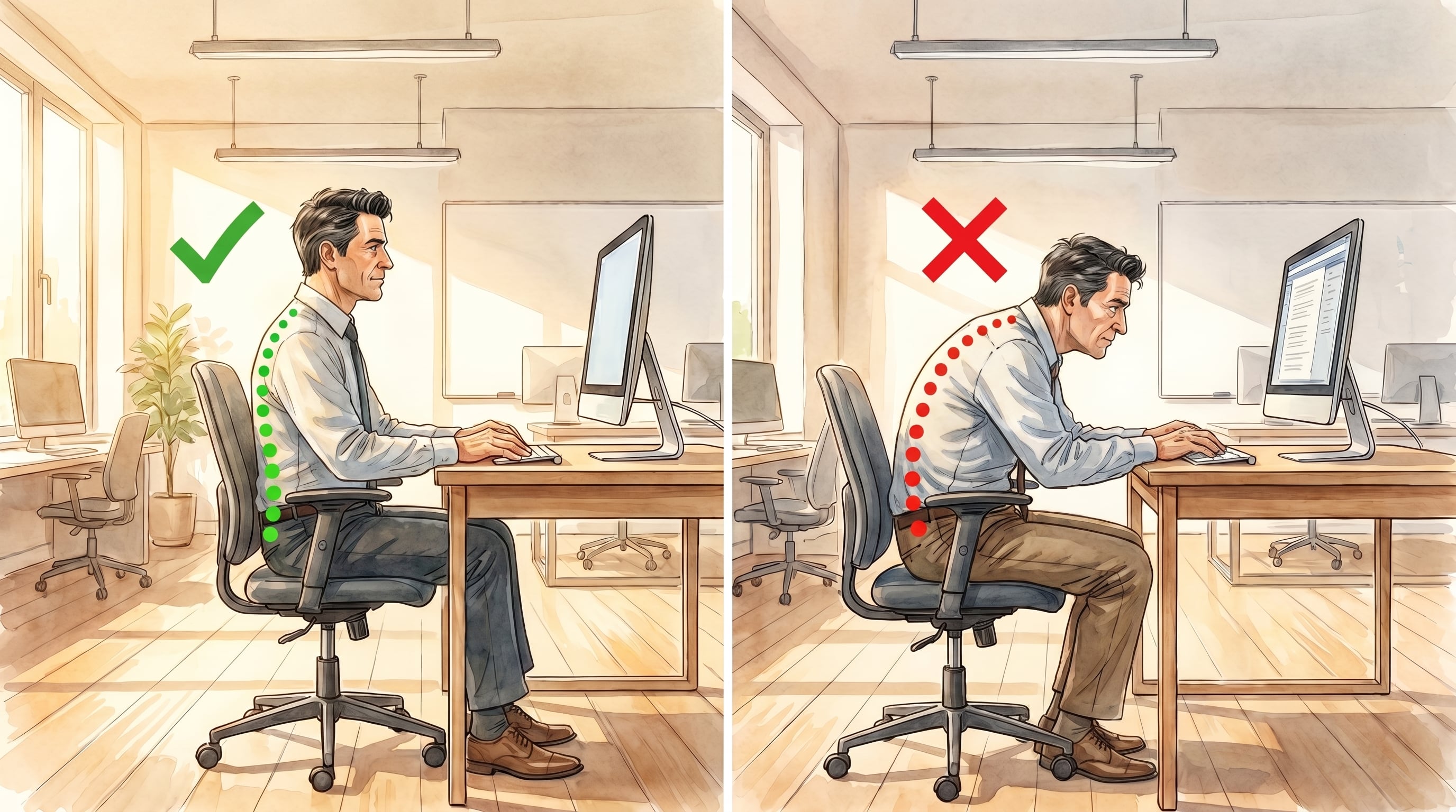 La silla define la posición del cuerpo y su altura influye en la alineación de hombros, cadera y espalda durante el trabajo de oficina (Imagen Ilustrativa Infobae)