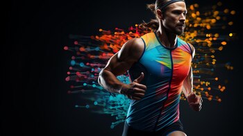 Persona corriendo rodeada de moléculas y átomos de colores, ilustrando la conexión entre el ejercicio, la vitalidad y la salud a nivel molecular. Energía en movimiento. (Imagen ilustrativa Infobae)