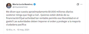 La exvicepresidenta Marta Lucía Ramírez