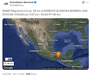 El sismo ocurrió la tarde