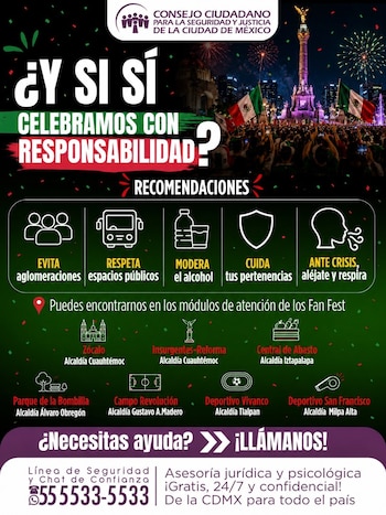 El Consejo Ciudadano llamó a la afición a celebrar el México vs Inglaterra con responsabilidad, evitar aglomeraciones, moderar el consumo de alcohol y acudir a los módulos de atención en caso de requerir apoyo