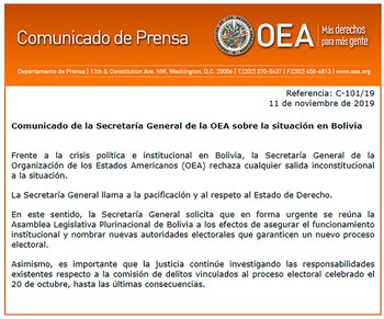 El comunicado de la OEA