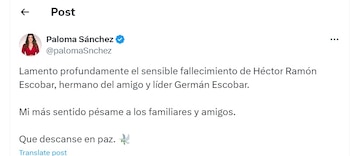Paloma Sánchez también se posicionó por la muerte
(X/@palomaSnchez)