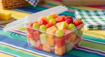 Un colorido recipiente de plástico