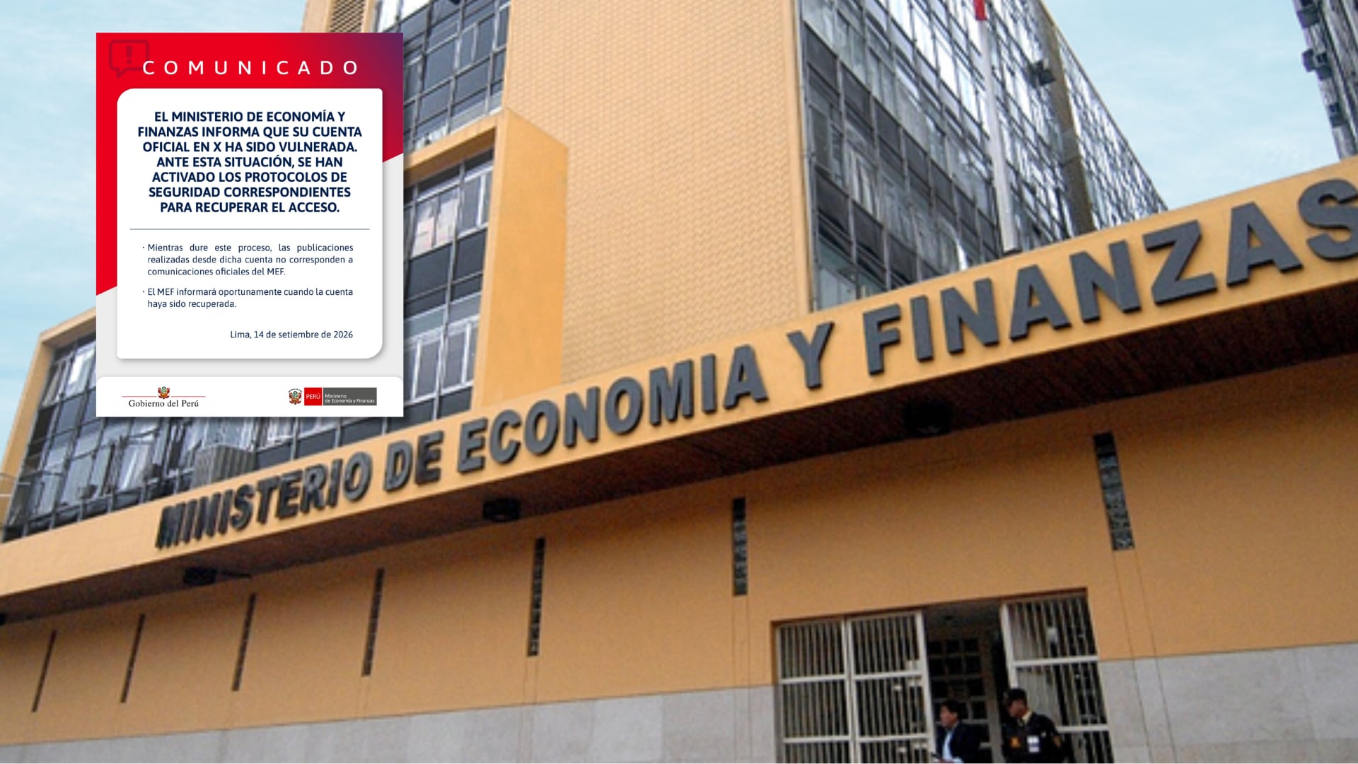 El ministerio informó que su perfil en X sufrió un acceso no autorizado. Composición: infobae