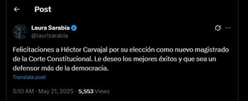 Laura Sarabia felicitó a Héctor