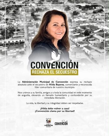 La Alcaldía de Convención expresó su apoyo a Hilda Rosa Bayona y a sus familiares - crédito Alcaldía de Convención