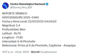 IGP reportó un sismo de