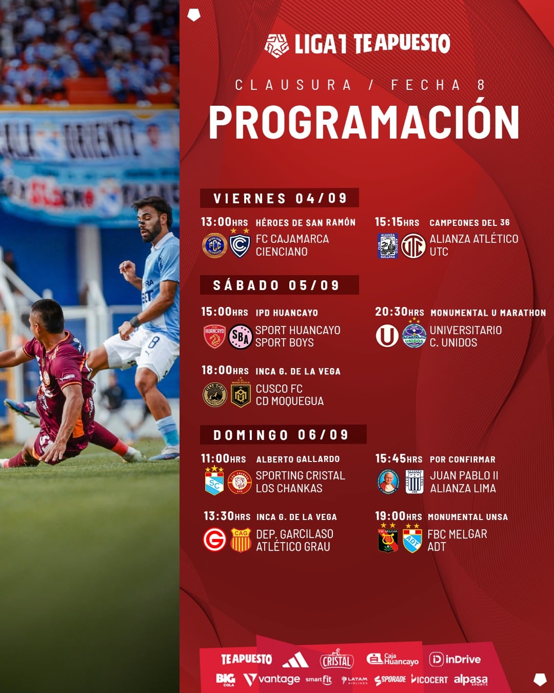 Programación de la fecha 8 del Torneo Clausura 2026. Crédito: Instagram Liga 1.