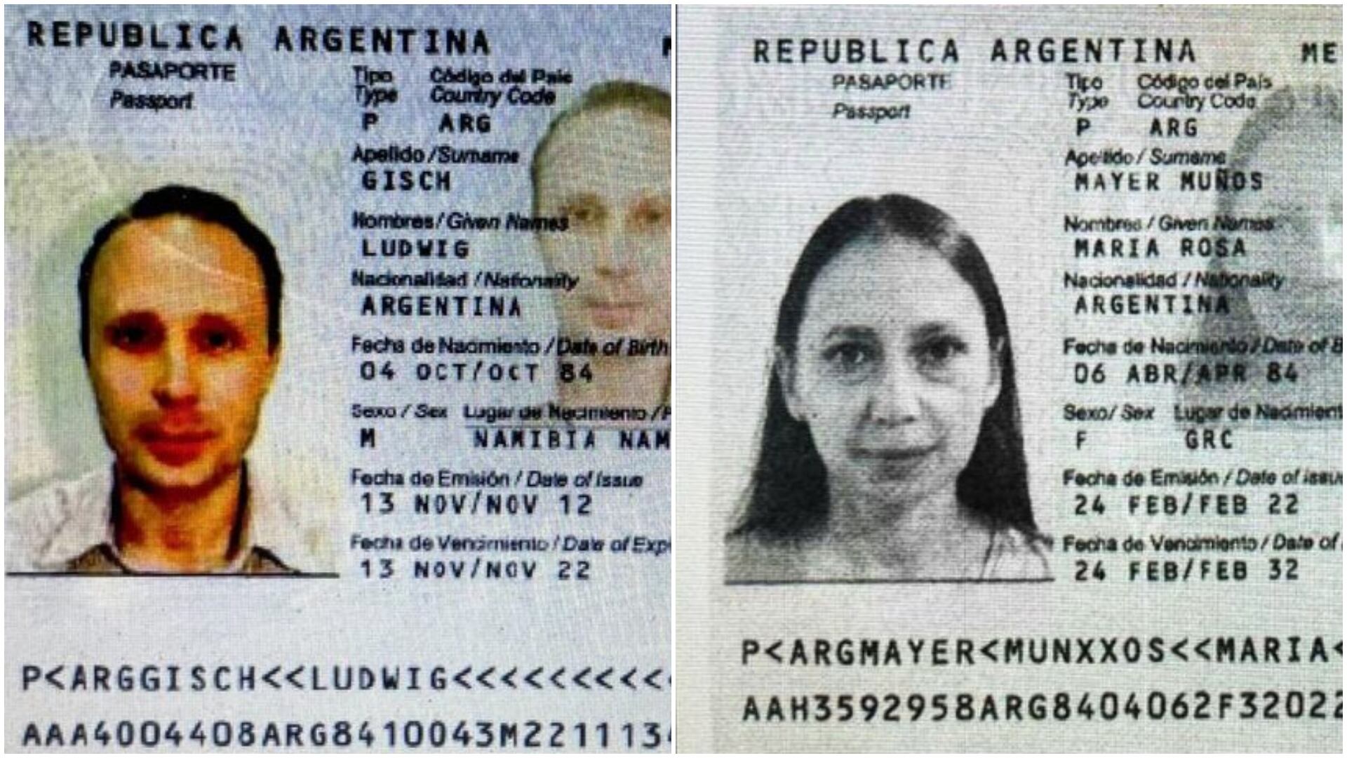 Los pasaportes de Ludwig Gisch y María Rosa Mayer Muños