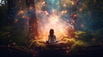 Imagen ilustrativa de una persona meditando con un fondo abstracto de una galaxia, simbolizando paz interior, conciencia y conexión espiritual con el universo. (Imagen ilustrativa Infobae)