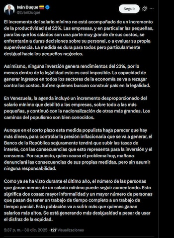 El exmandatario sostuvo que la