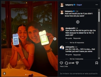 Katy Perry presumió su edad biológica junto a Justin Trudeau, tras realizar un test. (Instagram)