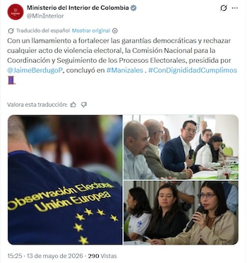El análisis de la organización señala que la violencia, la presión armada y la propagación de desinformación inciden directamente en la percepción de seguridad y confianza en las elecciones - crédito captura de pantalla Ministerio del Interior