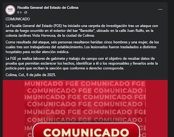 La FGE de Colima explicó que las seis personas heridas fueron trasladadas a distintos hospitales para recibir atención médica | Captura de Pantalla