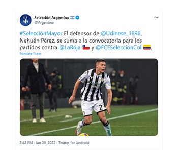 Nehuén Pérez, el nuevo citado