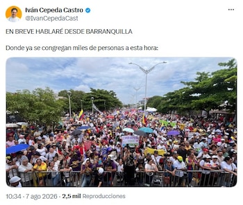 Iván Cepeda anunció que en minutos se dirigirá a los colombianos desde Barranquilla - crédito @IvanCepedaCast/X