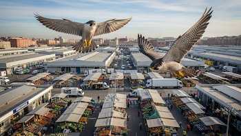 El secreto mejor guardado del mercado más grande de España: un grupo de halcones para proteger las 150.000 toneladas de pescados que se venden