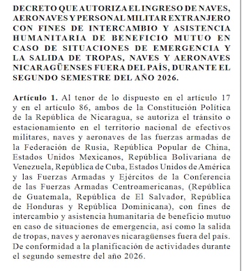 La autorización contempla la llegada de personal militar, naves y aeronaves de Estados Unidos y México para misiones humanitarias y de rescate ante desastres naturales. (Captura de La Gaceta)
