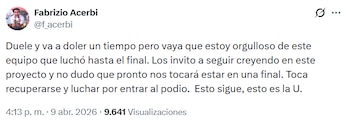 Fabrizio Acerbi usó sus redes sociales para dirigirse a los hinchas de Universitario. Crédito: Captura X.