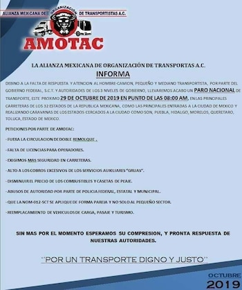 Comunicado de la Amotac sobre