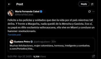 María Fernanda Cabal arremetió en contra de Gustavo Petro y Margarita Rosa de Francisco crédito @MariaFdaCabal