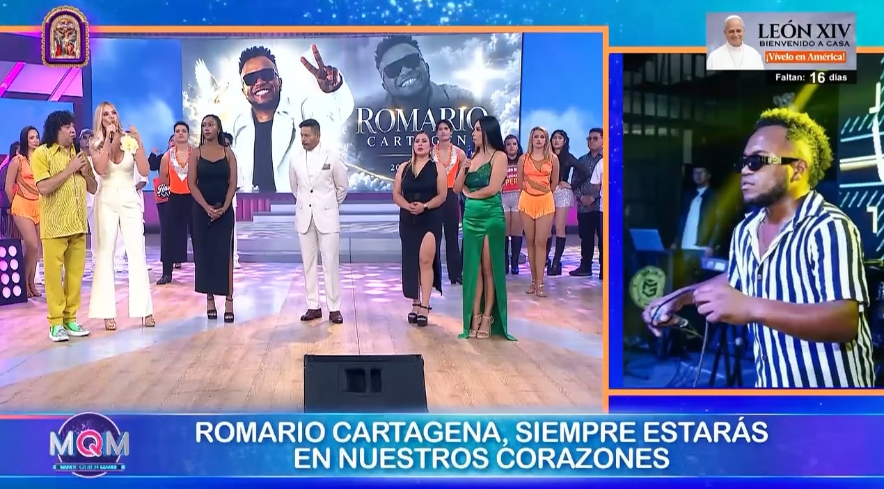 Laura Huarcayo, Tula Rodríguez y los integrantes del programa Mande Quien Mande rinden un homenaje en vivo al músico Romario Cartagena.