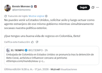 El senador republicano recordó las críticas del activista a las decisiones del país nortemaericano - crédito @berniemoreno/X