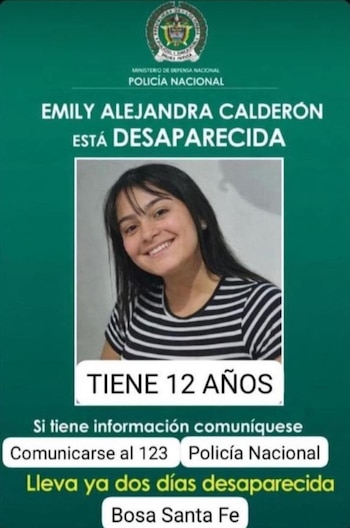 Cartel de búsqueda de Emily Alejandra Calderón, desaparecida en el barrio Santa Fe de Bosa, en el sur de la capital - crédito Policía