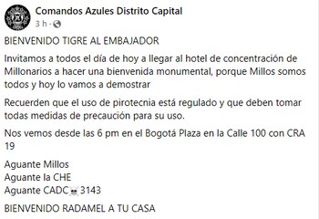 Este fue el post realizado en el perfil oficial de Facebook de los Comandos Azules haciendo el llamado para el banderazo crédito- Comandos Azules / Facebook