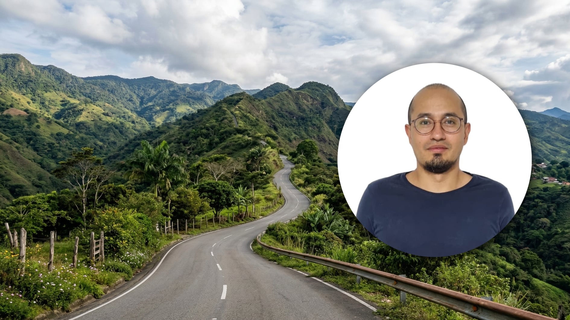 El docente Daniel Fernando Higuita Borja desapareció el 19 de noviembre de 2025 cuando viajaba en motocicleta por una carretera entre Uramita y Cañasgordas, en el occidente de Antioquia- crédito VisualesIA/Institución Universitaria IT