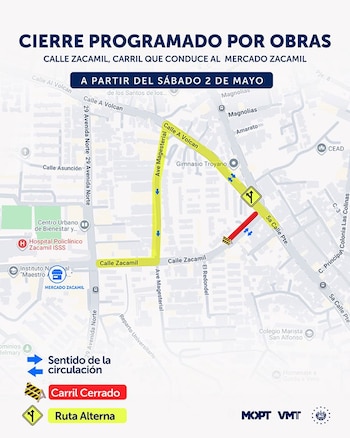 El cierre controlado de un carril en la calle Zacamil inicia la nueva fase de construcción del Metrocable en San Salvador. (Foto cortesía VMT)