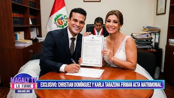 Christian Domínguez y Karla Tarazona tendrían lista su boda civil, solo faltan las firmas: ‘Magaly TV La Firme’ expone documento notarial