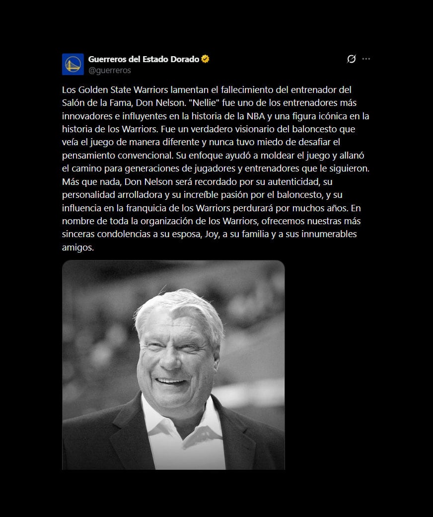 La despedida de los Warriors a Don Nelson (Crédito: X @warriors)