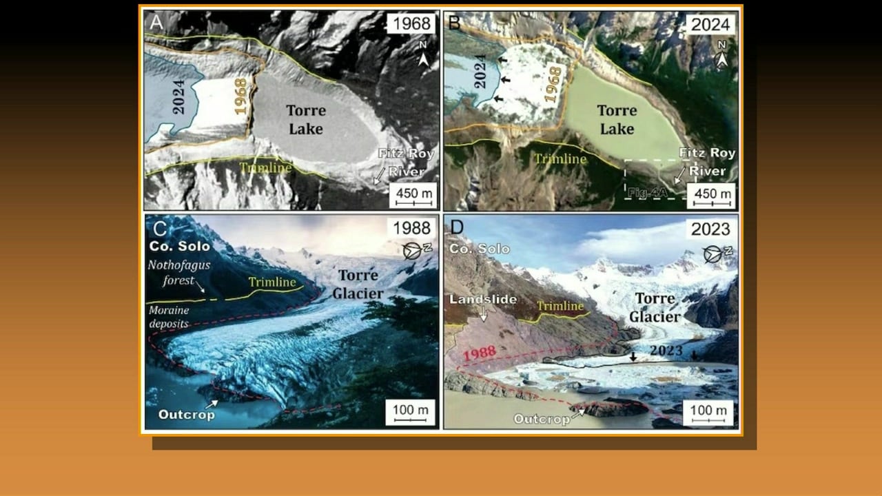La especialista explicó que el lago Torre se encuentra a unos 10 kilómetros de la ciudad de El Chaltén