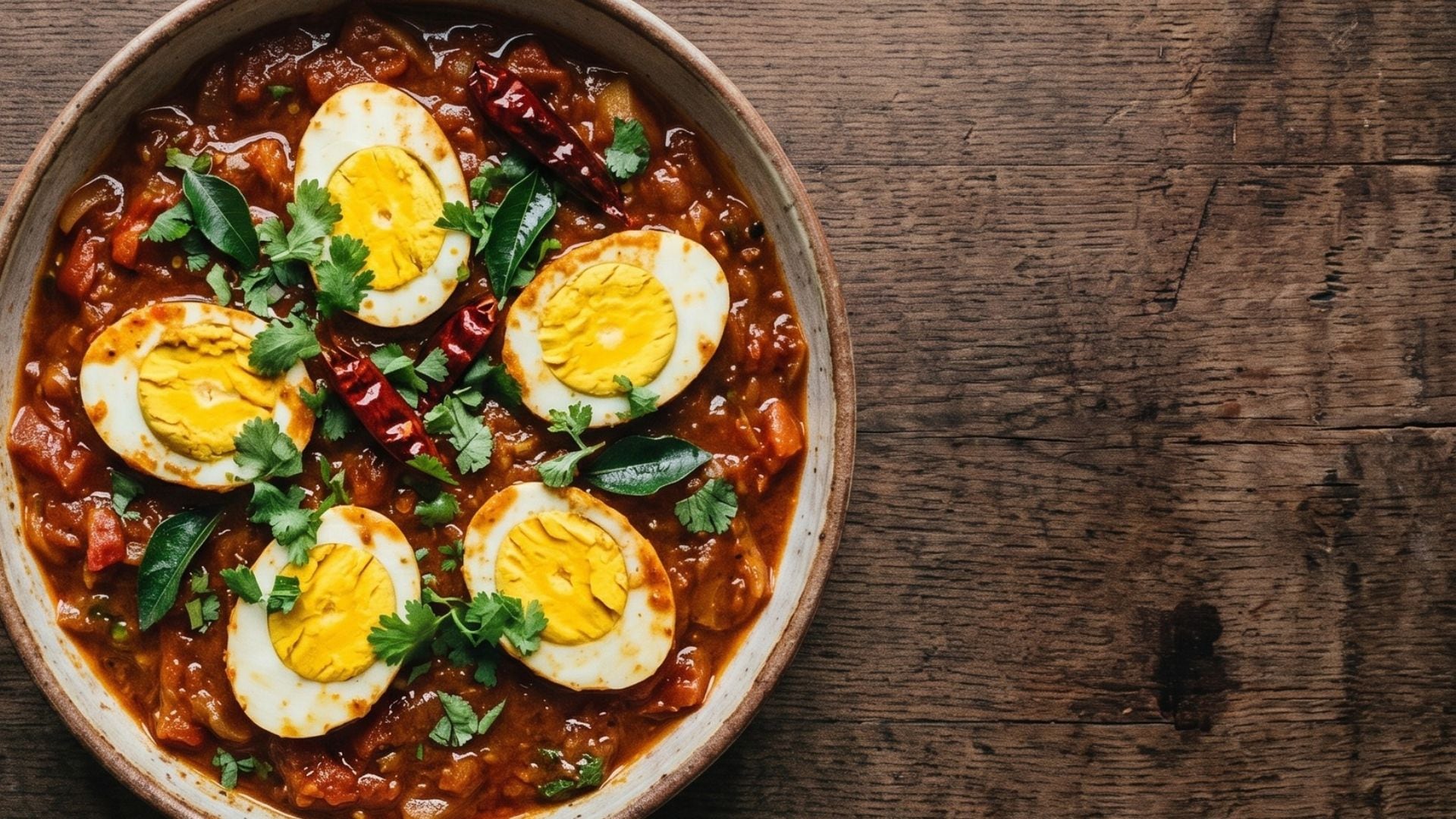 Los huevos duros se sumergen en una salsa con cebolla, ajo, tomate y curry en polvo para esta preparación (Imagen Ilustrativa Infobae)