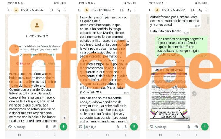 Estos son algunos de los chats que habrían escrito a Edwin Díaz - crédito suministrado a Infobae Colombia