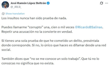 José Ramón López Beltrán insiste en exigir pruebas ante señalamientos en su contra.