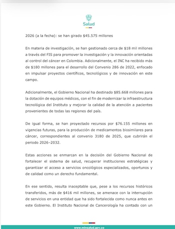 Los recursos asignados se han destinado a fortalecer la atención especializada, modernizar equipos médicos, apoyar proyectos científicos, promover la innovación tecnológica y garantizar la producción de medicamentos biosimilares - crédito Ministerio de Salud