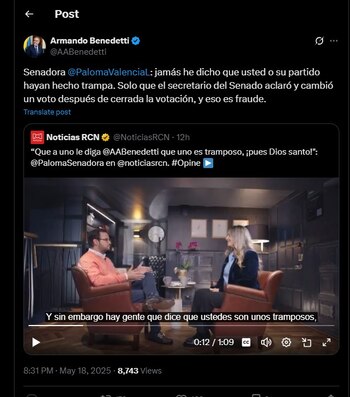 Armando Benedetti le contestó a