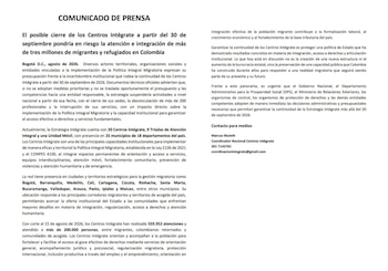 El comunicado señala que Colombia alberga actualmente a más de tres millones de personas migrantes, además de una población retornada en crecimiento - crédito Centros Intégrate