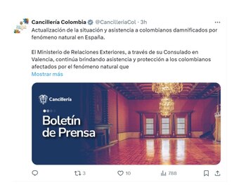 Con esta publicación, la Cancillería entregó reporte sobre situación de Colombianos en España - crédito @cancilleriacol/X