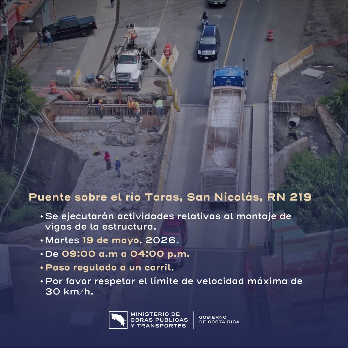 Información del MOPT sobre trabajos viales.