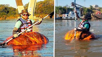 Un hombre de Misuri rompe récord mundial Guinness al navegar montado en una calabaza